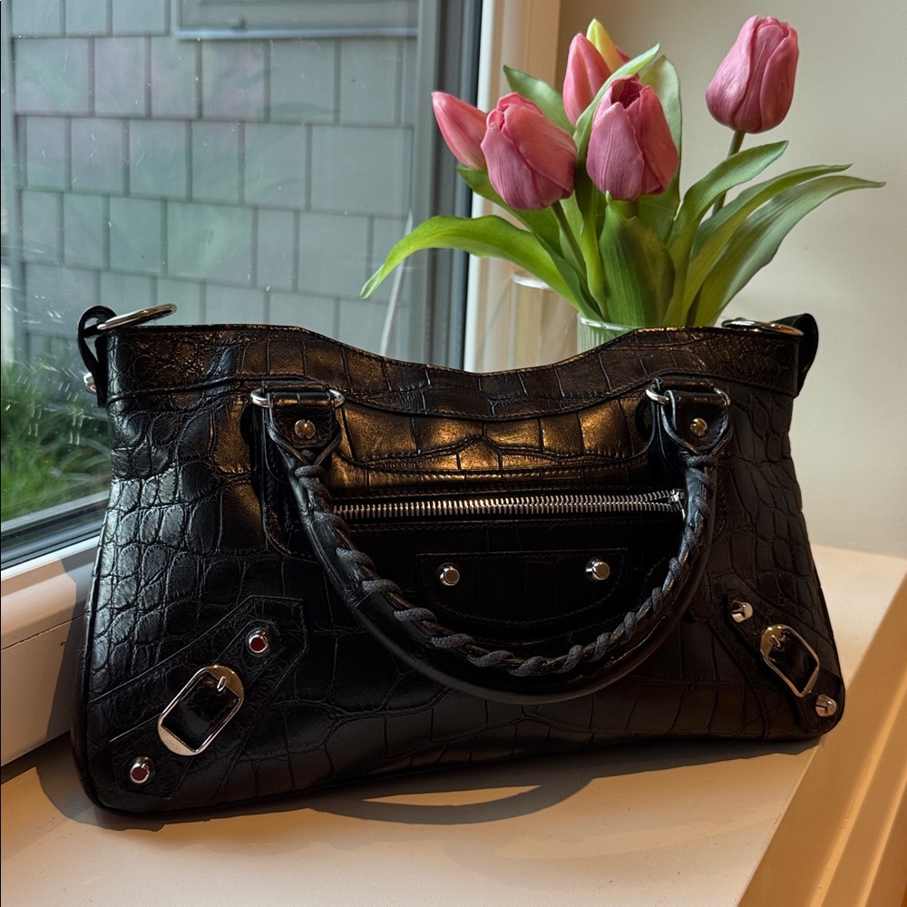 Balenciaga First Croc-Embossed Handbag
